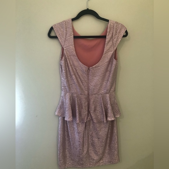 Metallic Rose Peplum Cocktail Dress - Picture 4 of 6